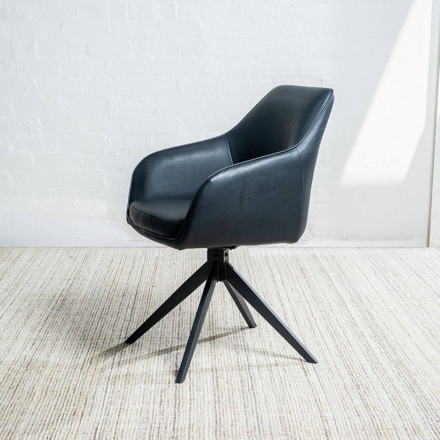 Clements | Olive Fabric Black Eco Leather Swivel Dining Chairs With Arms | Set Of 2 | Black