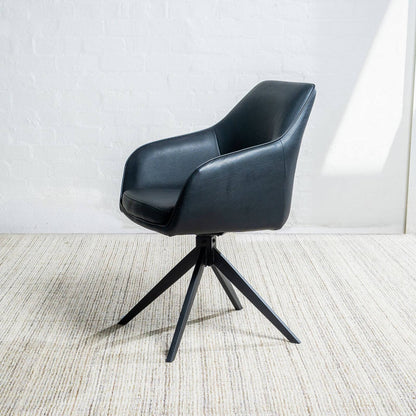 Clements | Olive Fabric Black Eco Leather Swivel Dining Chairs With Arms | Set Of 2 | Black