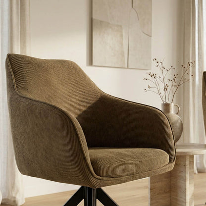 Clements | Olive Fabric Black Eco Leather Swivel Dining Chairs With Arms | Set Of 2 | Olive