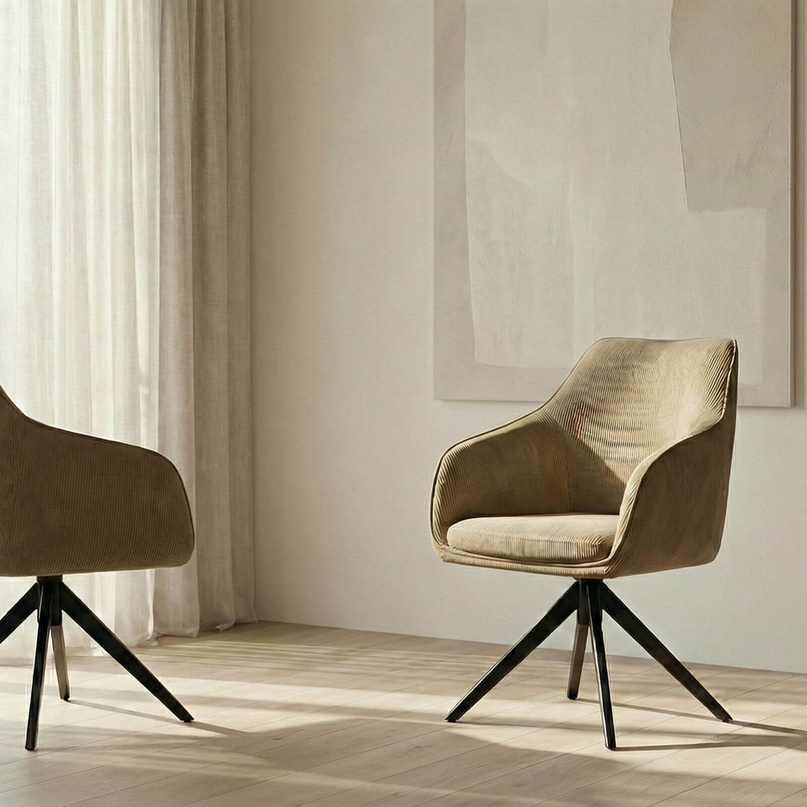 Clements | Olive Fabric Black Eco Leather Swivel Dining Chairs With Arms | Set Of 2 | Olive