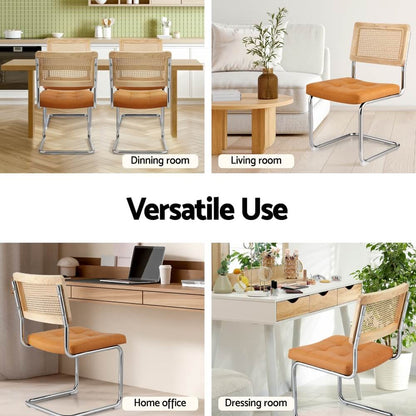 Clovelly | Coastal Brown Wooden Metal Rattan PU Leather Dining Chairs | Set Of 2 | Brown