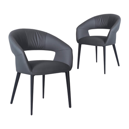 Cobberas | Modern Metal Charcoal Beige PU Leather Dining Chairs with Arms | Charcoal