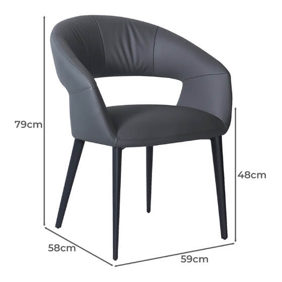 Cobberas | Modern Metal Charcoal Beige PU Leather Dining Chairs with Arms | Charcoal