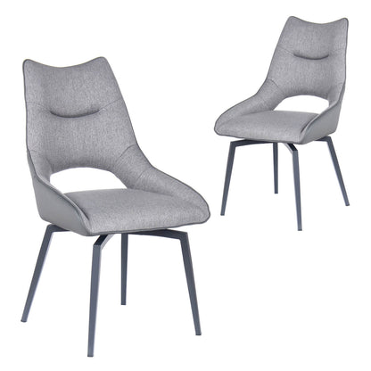 Cole | Grey Fabric, Modern PU Leather Swivel Dining Chairs | Set Of 2 | Light Grey