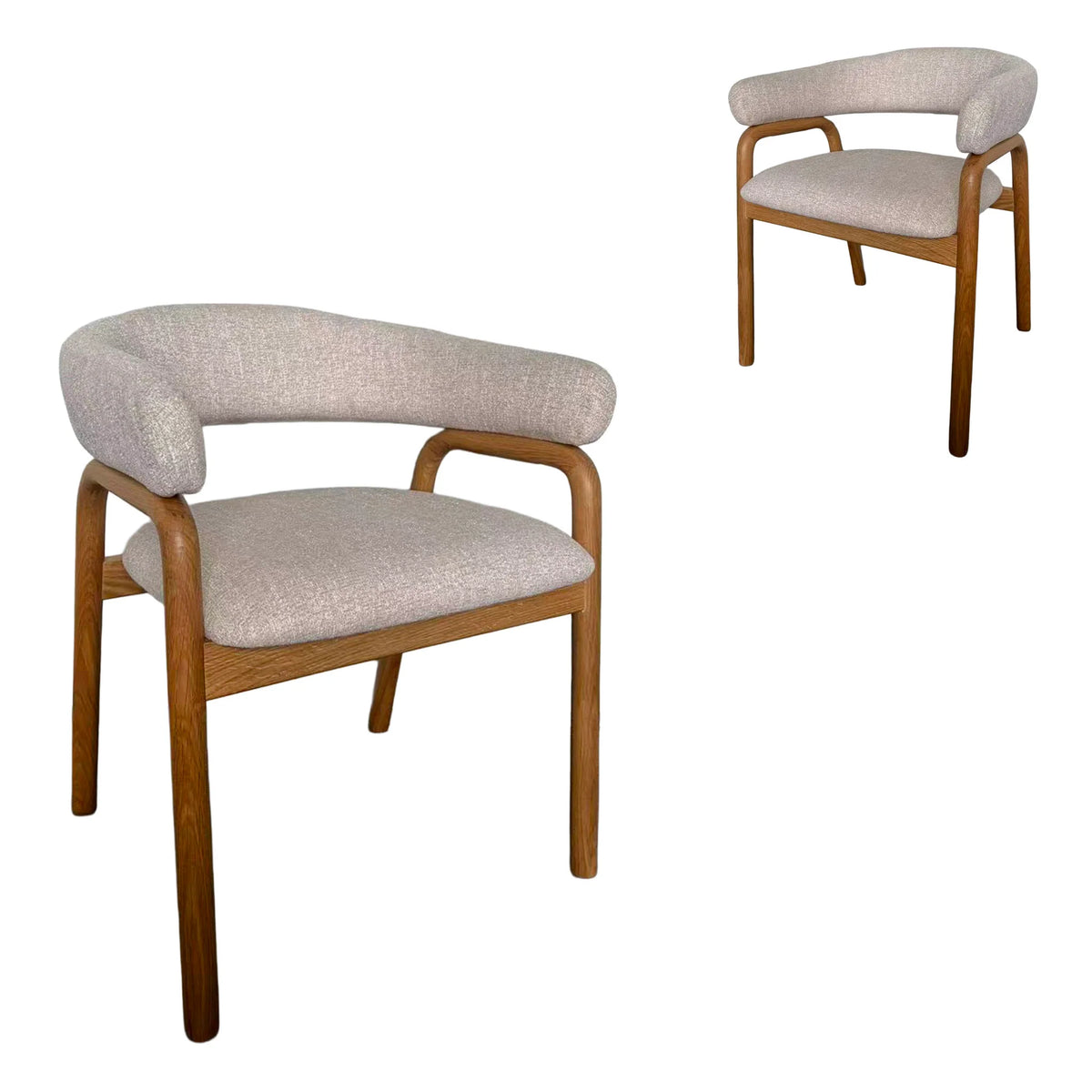 Cole | Modern Copper Beige Taupe Fabric Upholstered Wooden Dining Chairs With Arms | Set Of 2 | Beige