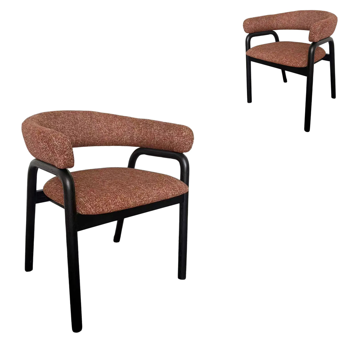 Cole | Modern Copper Beige Taupe Fabric Upholstered Wooden Dining Chairs With Arms | Set Of 2