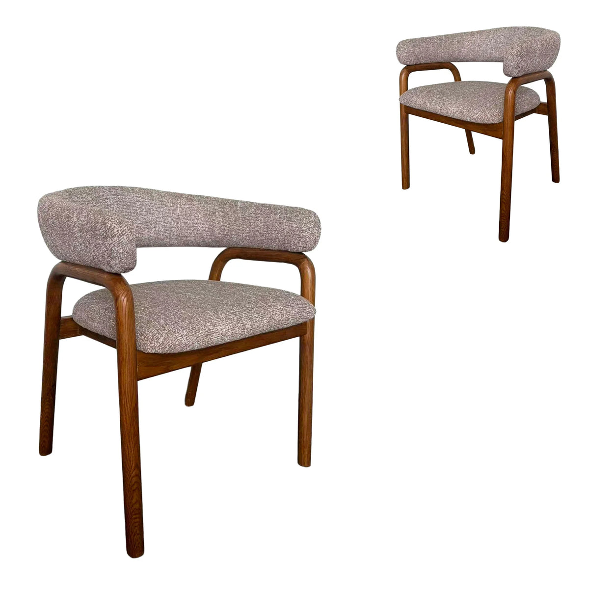 Cole | Modern Copper Beige Taupe Fabric Upholstered Wooden Dining Chairs With Arms | Set Of 2 | Taupe