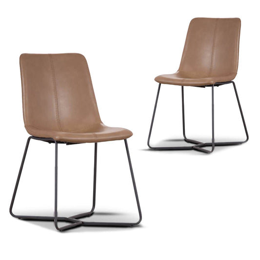 Colmar | Modern Metal Brown PU leather Dining Chairs | Set Of 2 | Brown
