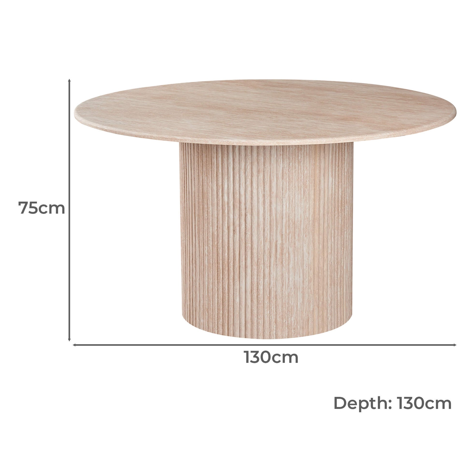 Colorado | Stone Faux Marble Beige 1.3m Round Wooden Dining Table | Beige