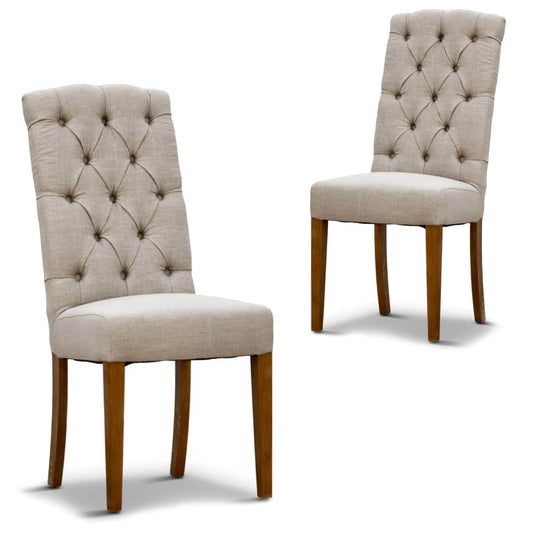 Cordeaux | French Provincial Fabric Wooden Dining Chairs | Set Of 2 | Beige