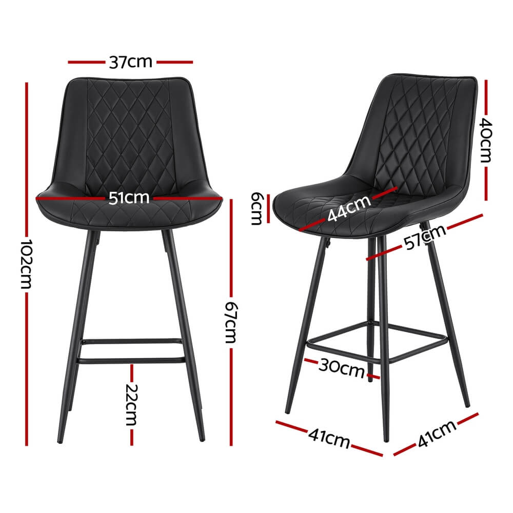 Croft | Black PU Leather 67cm Counter Bar Stools | Set Of 2 | Black
