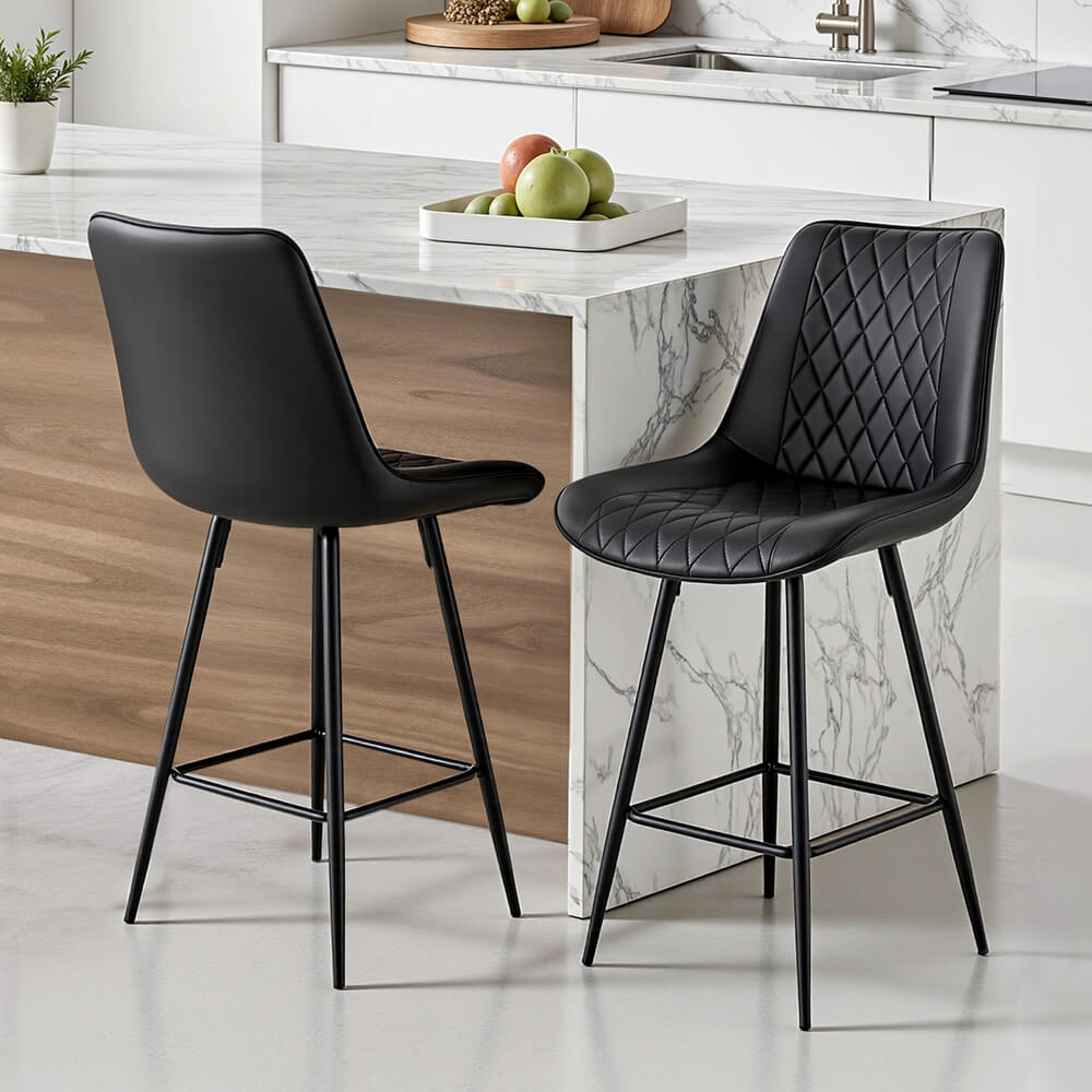 Croft | Black PU Leather 67cm Counter Bar Stools | Set Of 2 | Black
