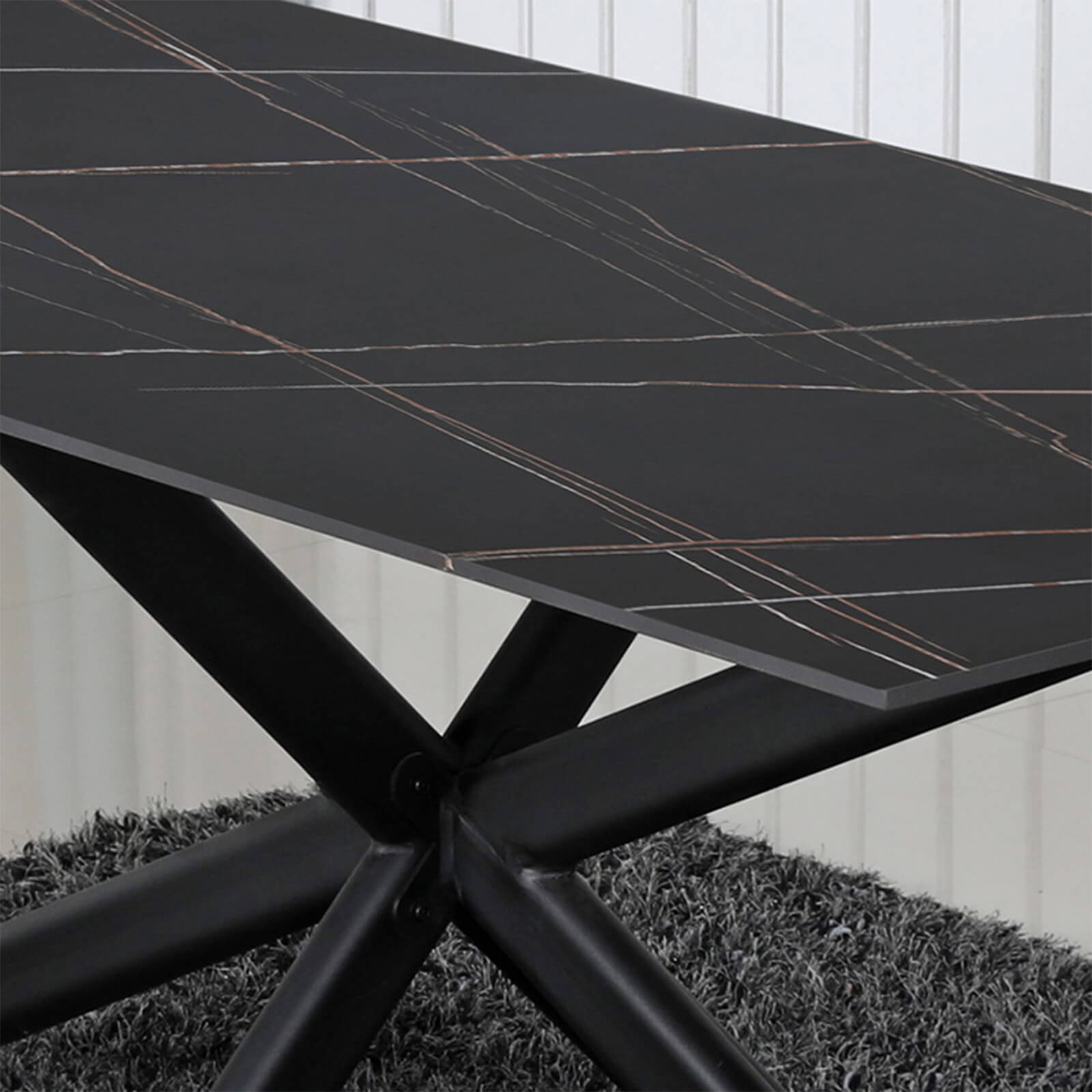 Crompton | Metal Black Sintered Stone 1.8m Rectangular Dining Table | Black