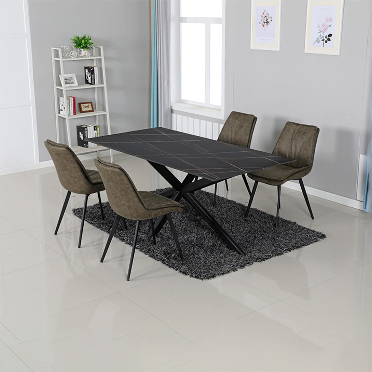 Crompton | Metal Black Sintered Stone 1.8m Rectangular Dining Table | Black