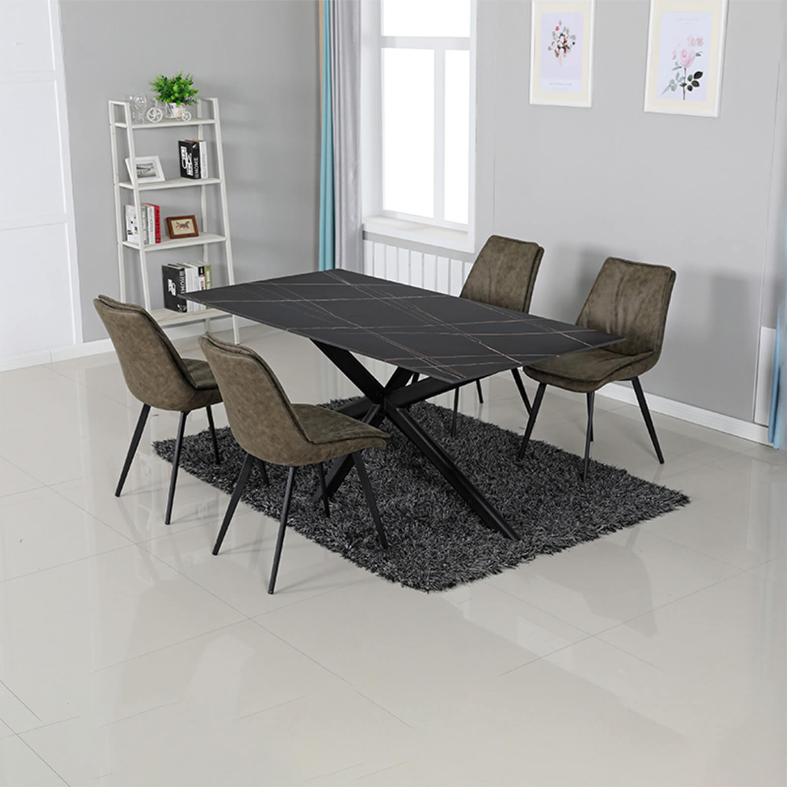 Crompton | Metal Black Sintered Stone 1.8m Rectangular Dining Table | Black