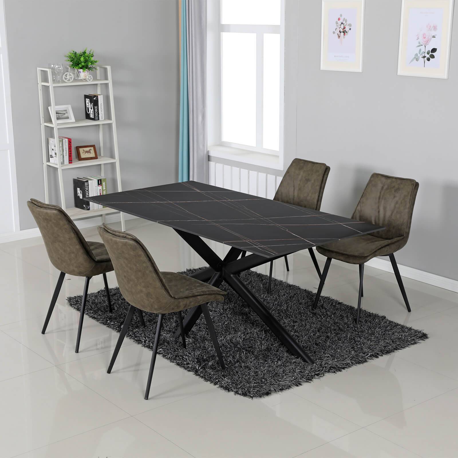 Crompton | Metal Black Sintered Stone 1.8m Rectangular Dining Table | Black