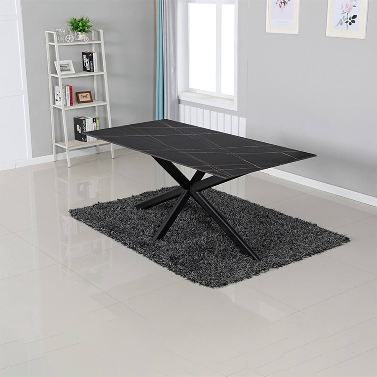 Crompton | Metal Black Sintered Stone 1.8m Rectangular Dining Table | Black