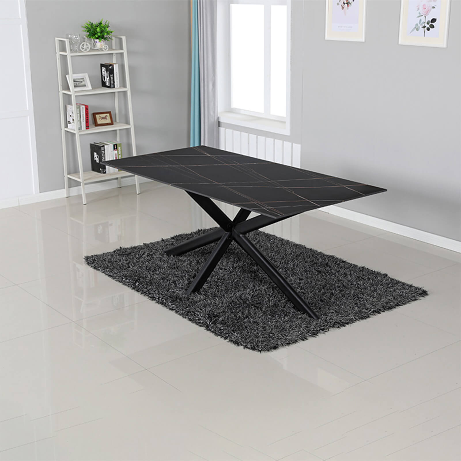 Crompton | Metal Black Sintered Stone 1.8m Rectangular Dining Table | Black