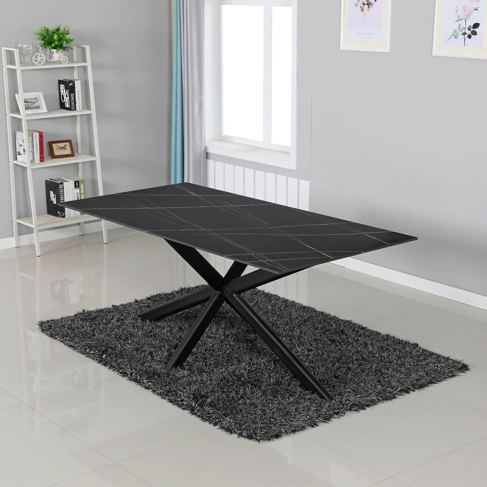Crompton | Metal Black Sintered Stone 1.8m Rectangular Dining Table | Black