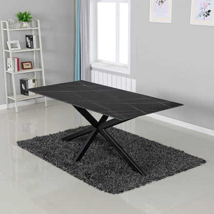 Crompton | Metal Black Sintered Stone 1.8m Rectangular Dining Table | Black