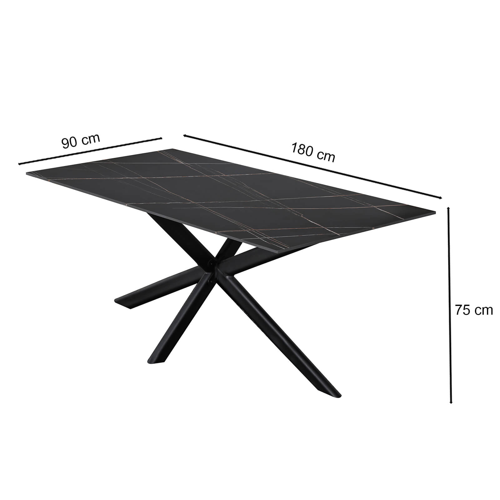 Crompton | Metal Black Sintered Stone 1.8m Rectangular Dining Table | Black