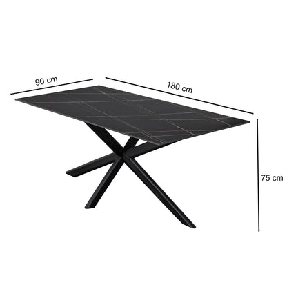 Crompton | Metal Black Sintered Stone 1.8m Rectangular Dining Table | Black