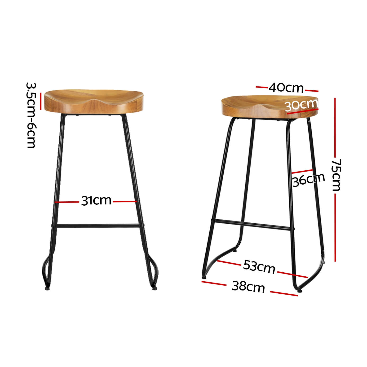 Curtin | Industrial Country Wooden Metal Bar Stools | Set Of 2 | Natural