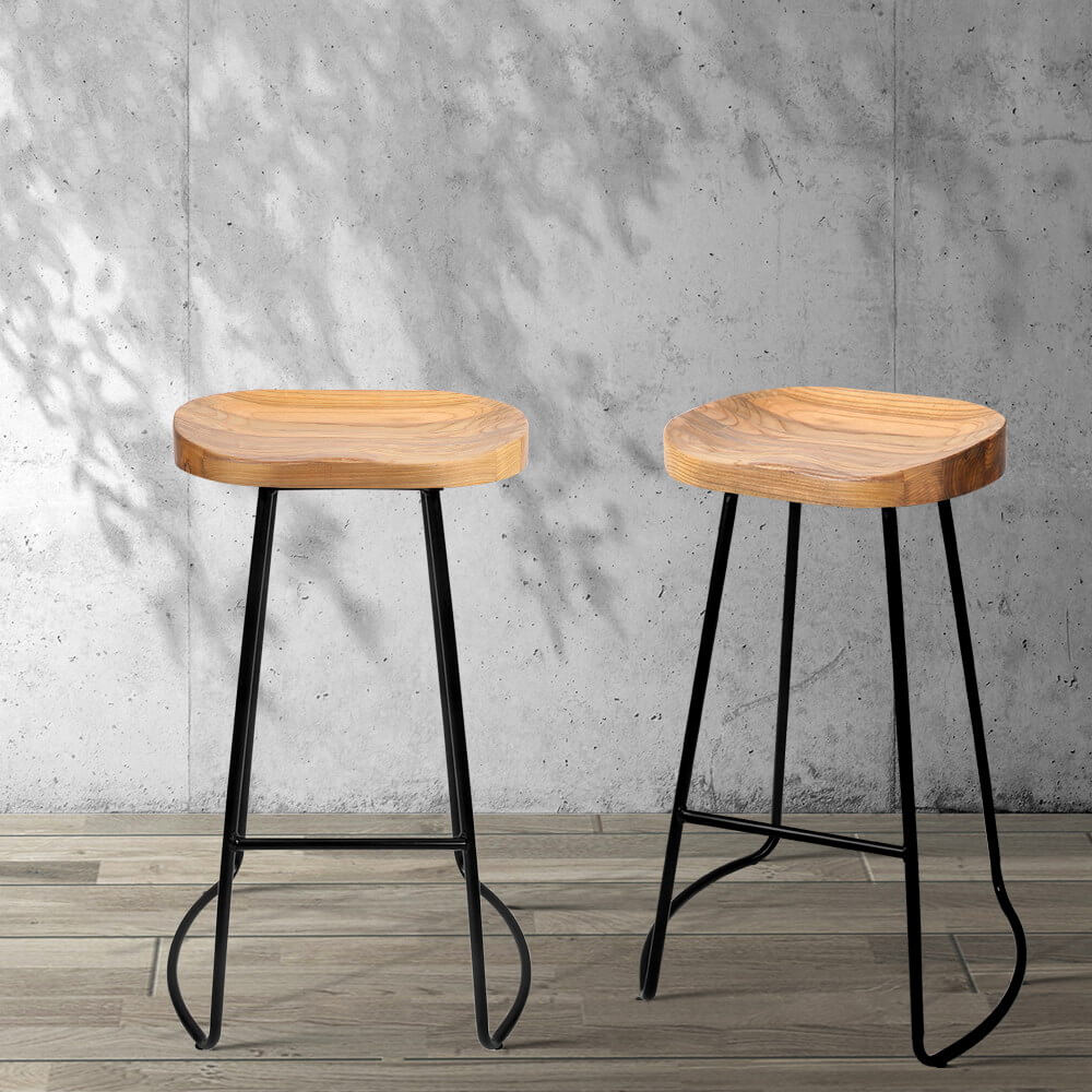 Curtin | Industrial Country Wooden Metal Bar Stools | Set Of 2 | Natural
