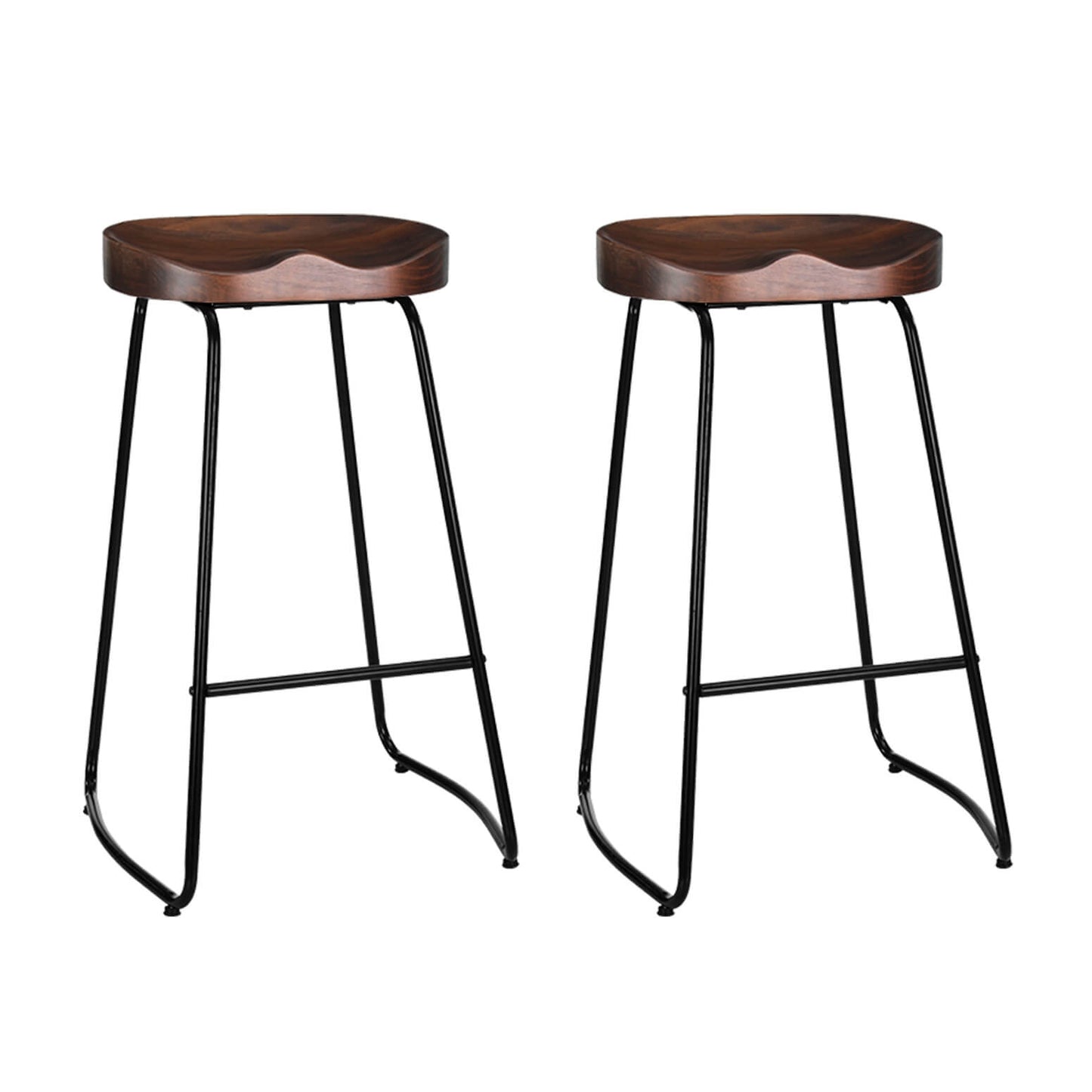 Curtin | Industrial Country Wooden Metal Bar Stools | Set Of 2 | Brown