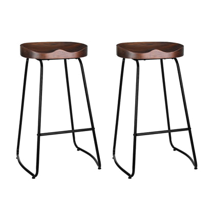 Curtin | Industrial Country Wooden Metal Bar Stools | Set Of 2 | Brown