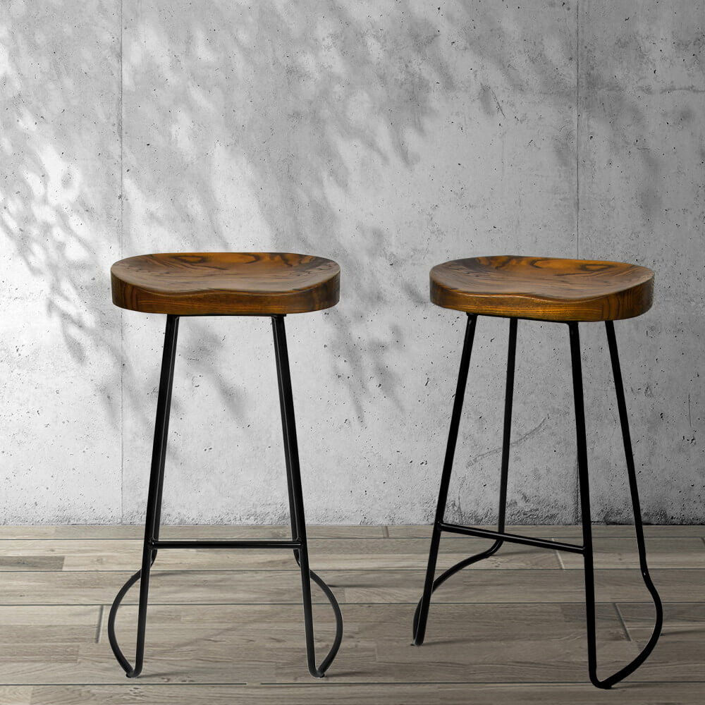Curtin | Industrial Country Wooden Metal Bar Stools | Set Of 2 | Brown