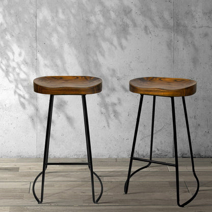 Curtin | Industrial Country Wooden Metal Bar Stools | Set Of 2 | Brown
