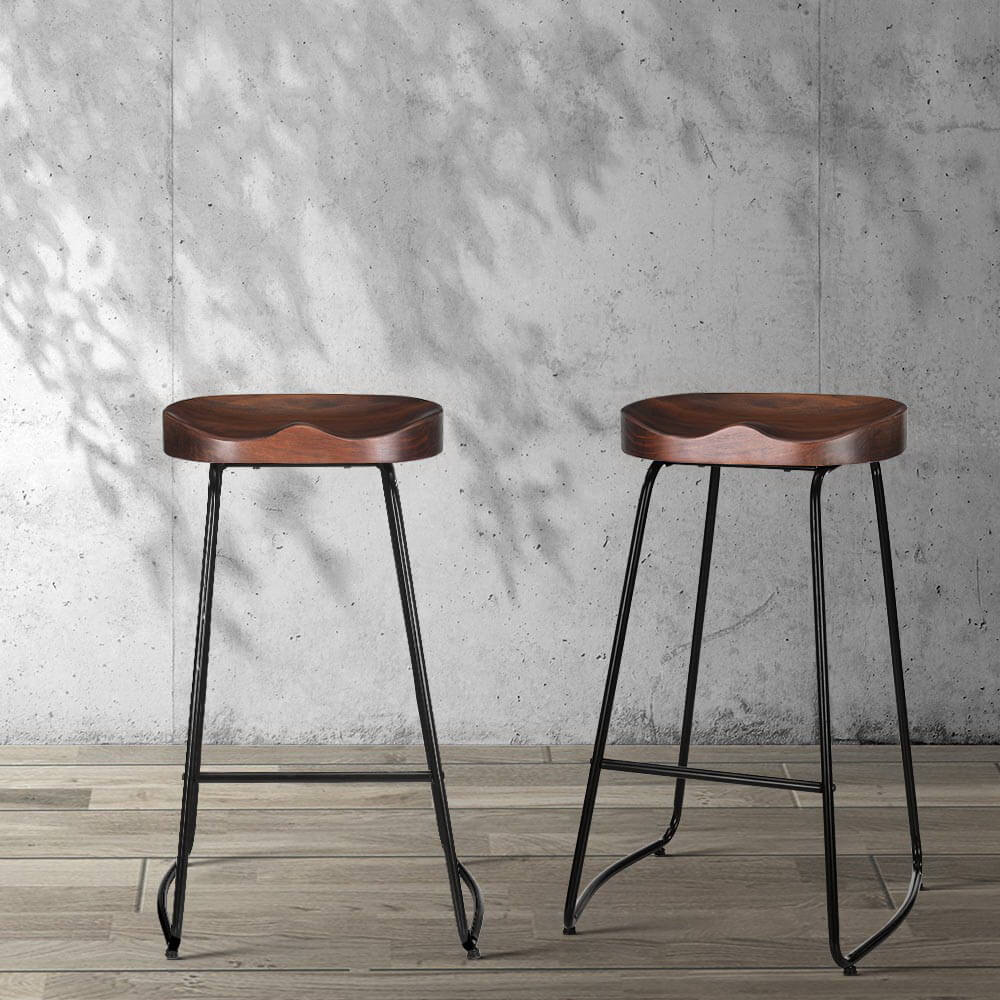 Curtin | Industrial Country Wooden Metal Bar Stools | Set Of 2 | Brown