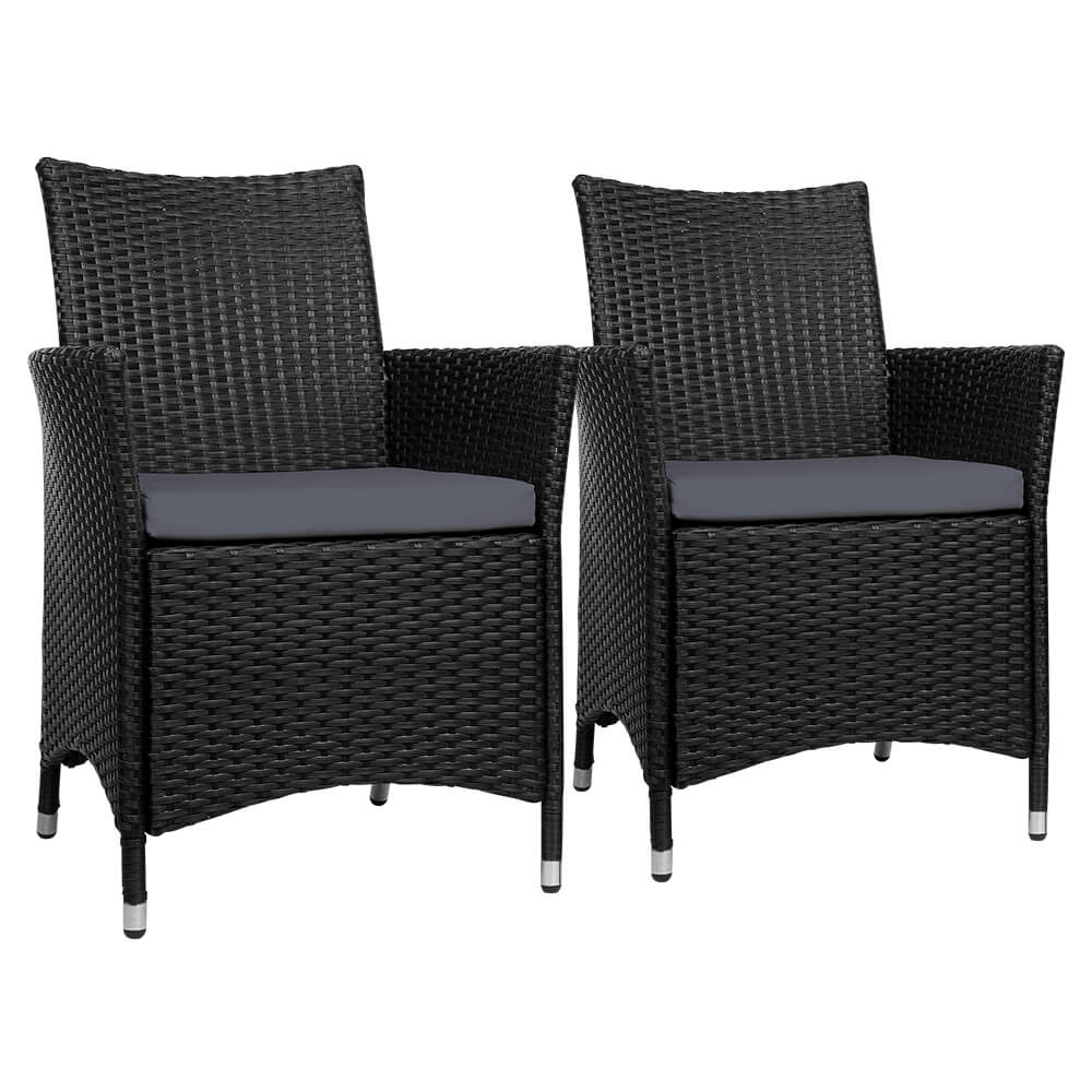 Daintree | Black Outdoor Rattan Dining Chair With Arms | Set Of 2 | Black