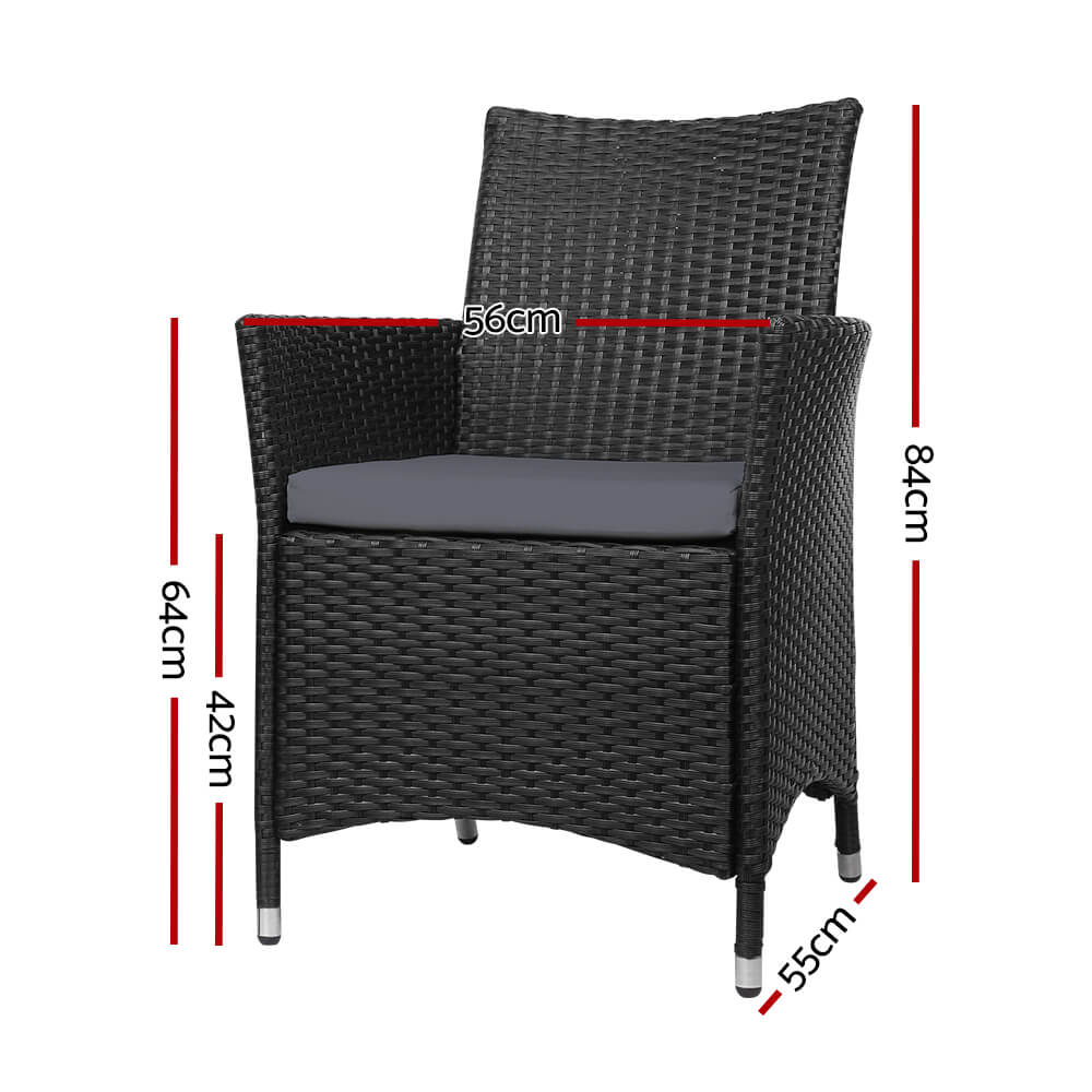 Daintree | Black Outdoor Rattan Dining Chair With Arms | Set Of 2 | Black