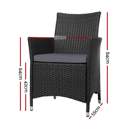 Daintree | Black Outdoor Rattan Dining Chair With Arms | Set Of 2 | Black
