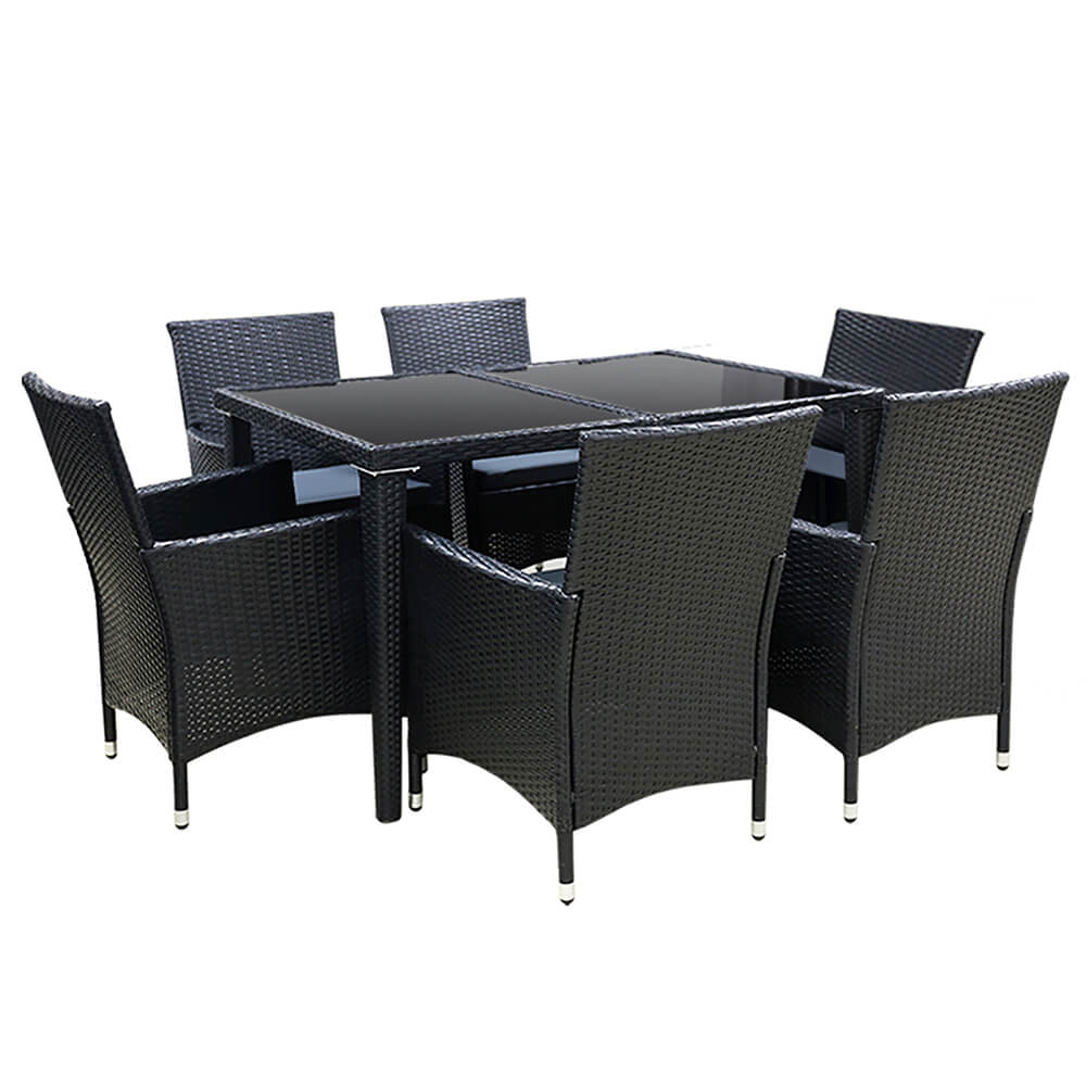 Daintree | Black Outdoor Rattan Wicker 6 Seater Dining Set | Black