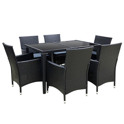Daintree | Black Outdoor Rattan Wicker 6 Seater Dining Set | Black