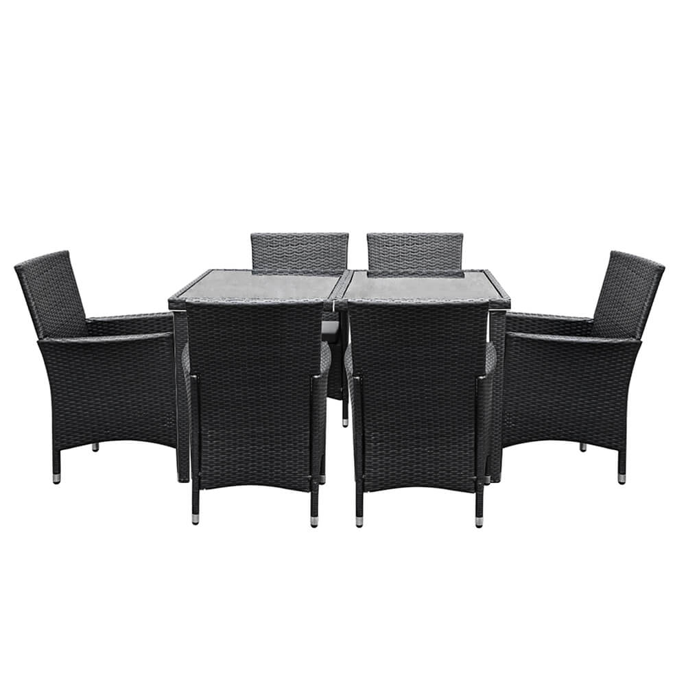Daintree | Black Outdoor Rattan Wicker 6 Seater Dining Set | Black