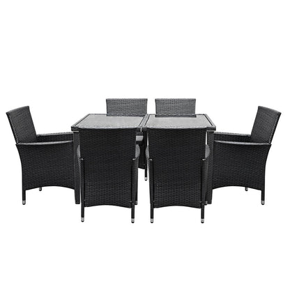 Daintree | Black Outdoor Rattan Wicker 6 Seater Dining Set | Black