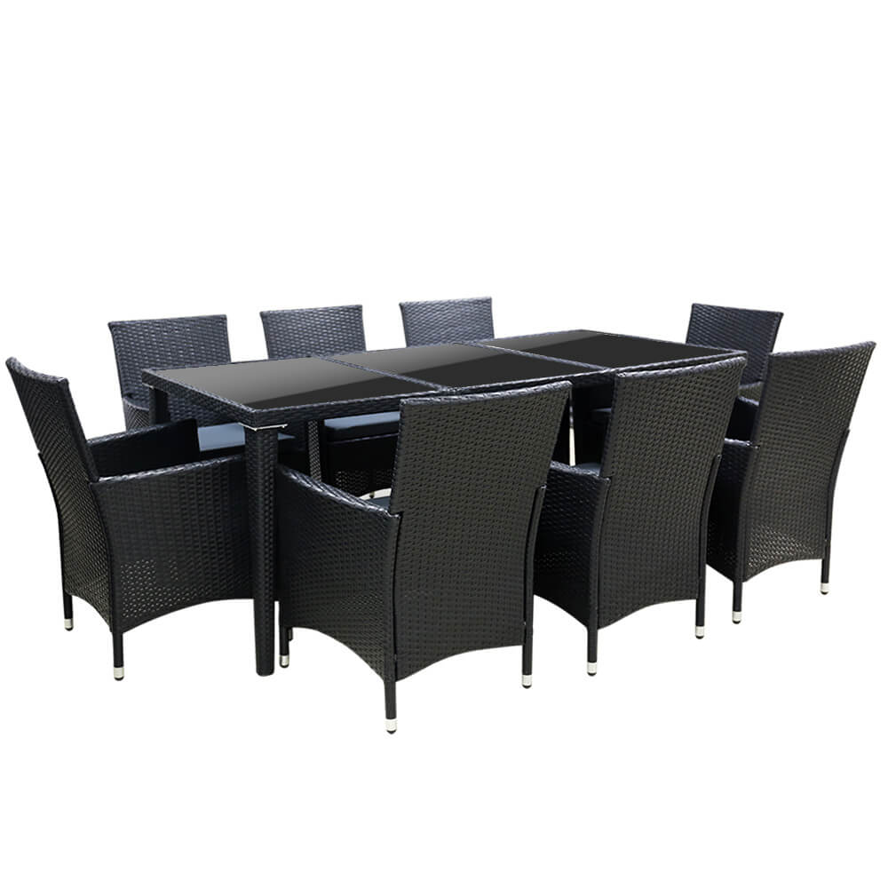 Daintree | Black Outdoor Rattan Wicker 8 Seater Dining Set | Black