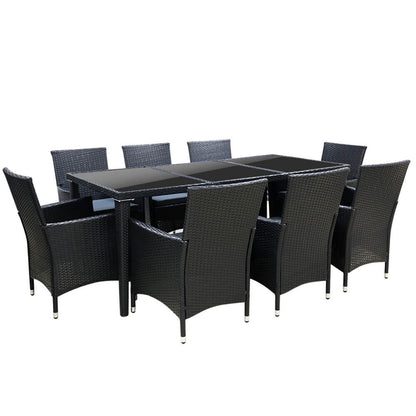 Daintree | Black Outdoor Rattan Wicker 8 Seater Dining Set | Black