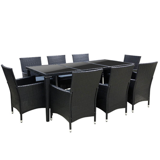 Daintree | Black Outdoor Rattan Wicker 8 Seater Dining Set | Black