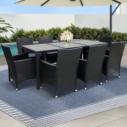 Daintree | Black Outdoor Rattan Wicker 8 Seater Dining Set | Black