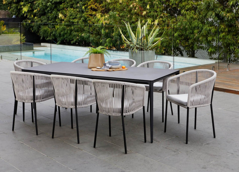Daintree Woven Robe Pebble Grey Metal Outdoor Dining Chairs