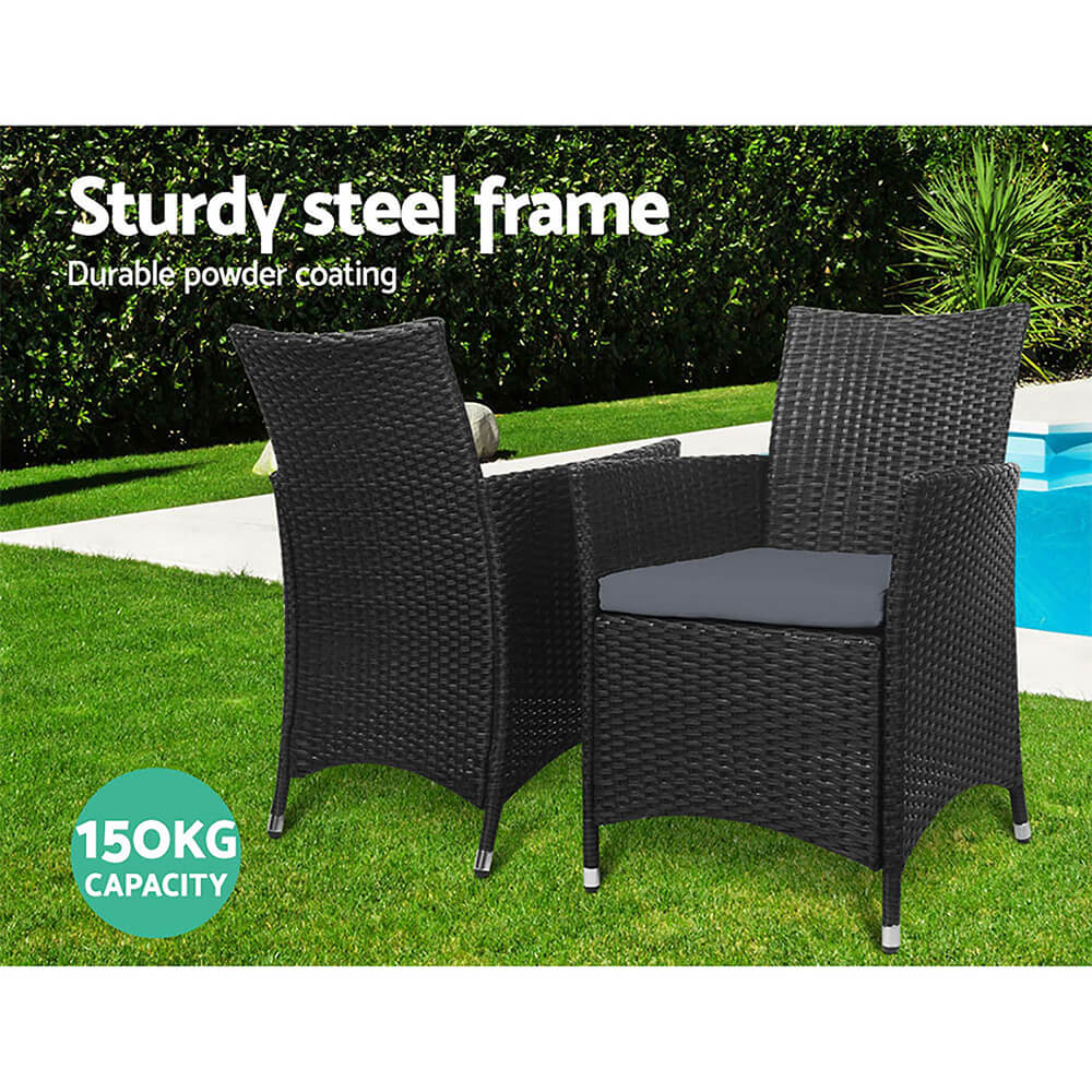 Daintree | Black Outdoor Rattan Dining Chair With Arms | Set Of 2 | Black