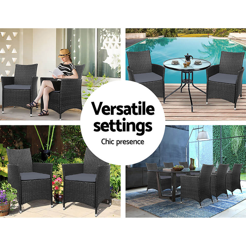Daintree | Black Outdoor Rattan Dining Chair With Arms | Set Of 2 | Black