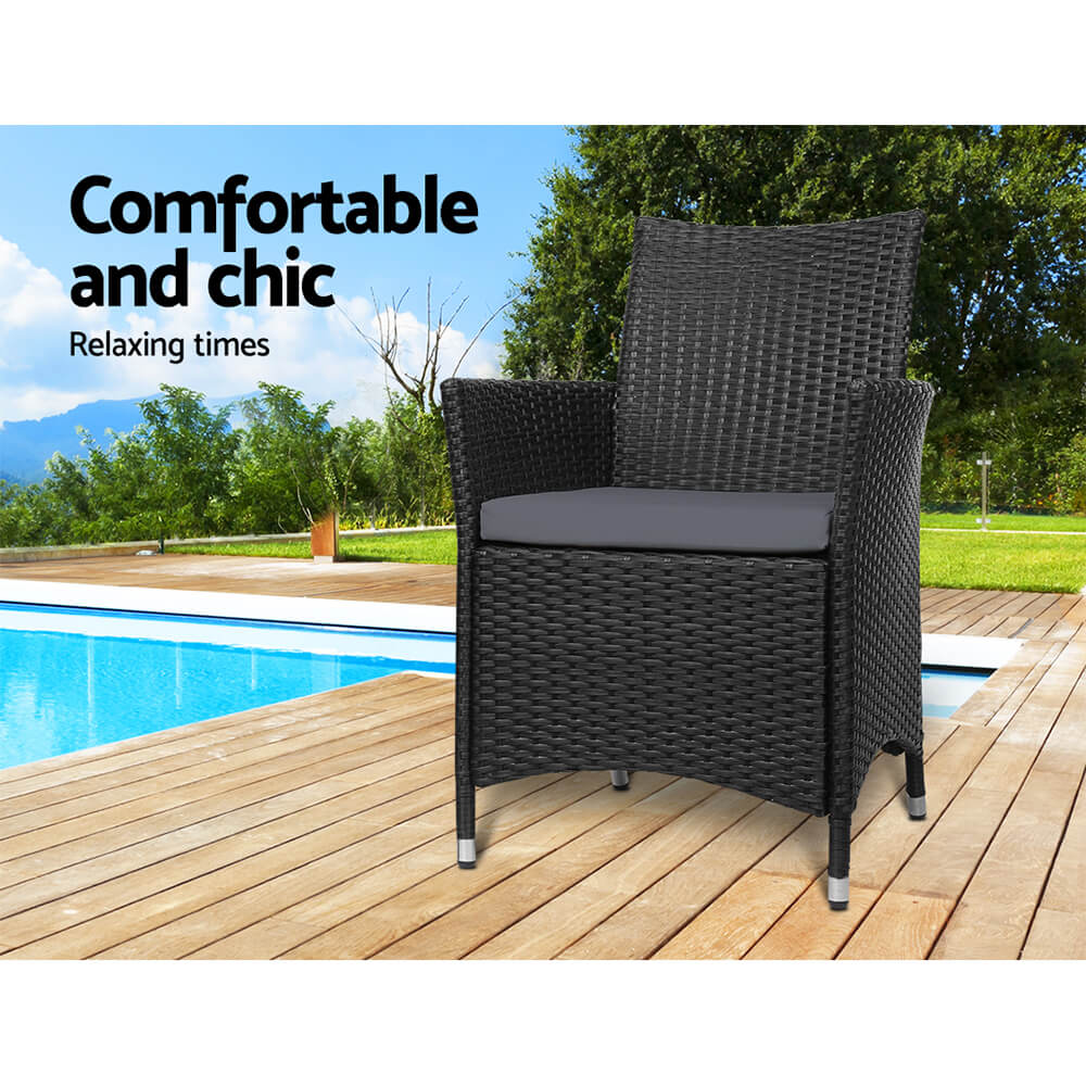 Daintree | Black Outdoor Rattan Dining Chair With Arms | Set Of 2 | Black