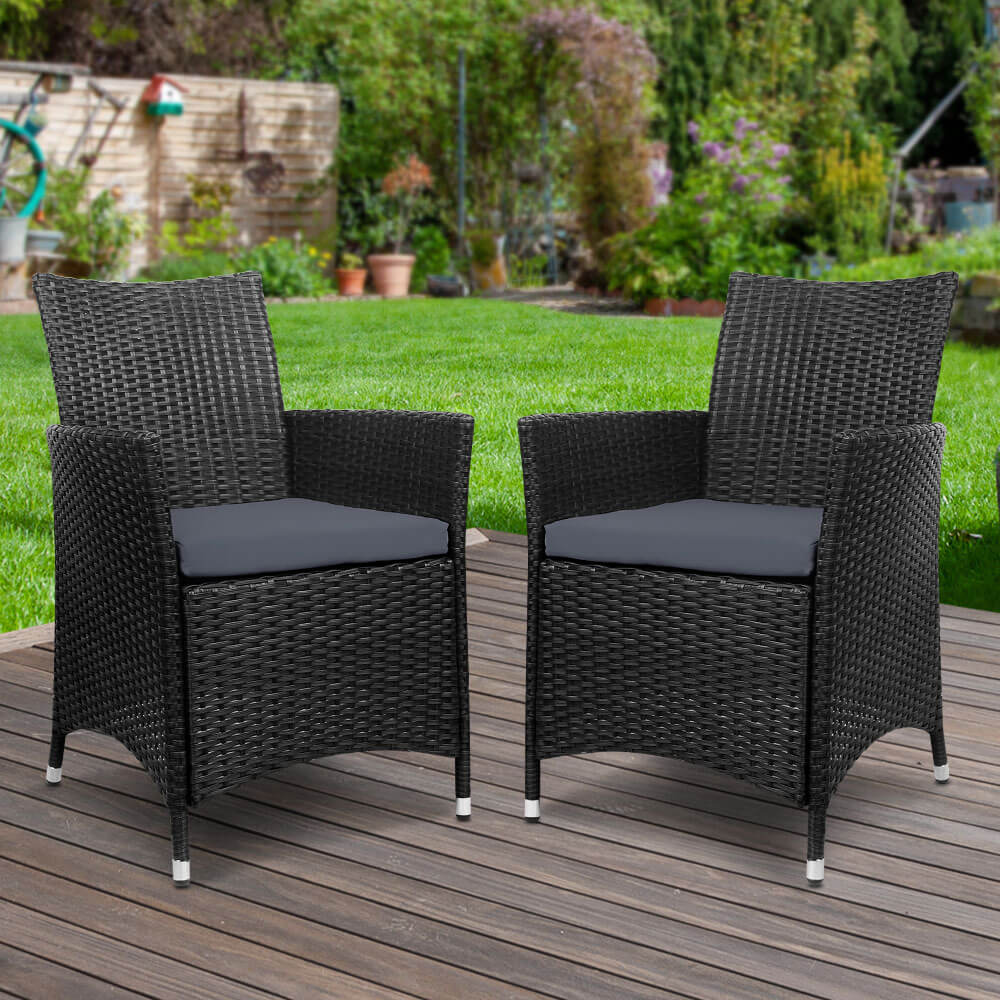 Daintree | Black Outdoor Rattan Dining Chair With Arms | Set Of 2 | Black