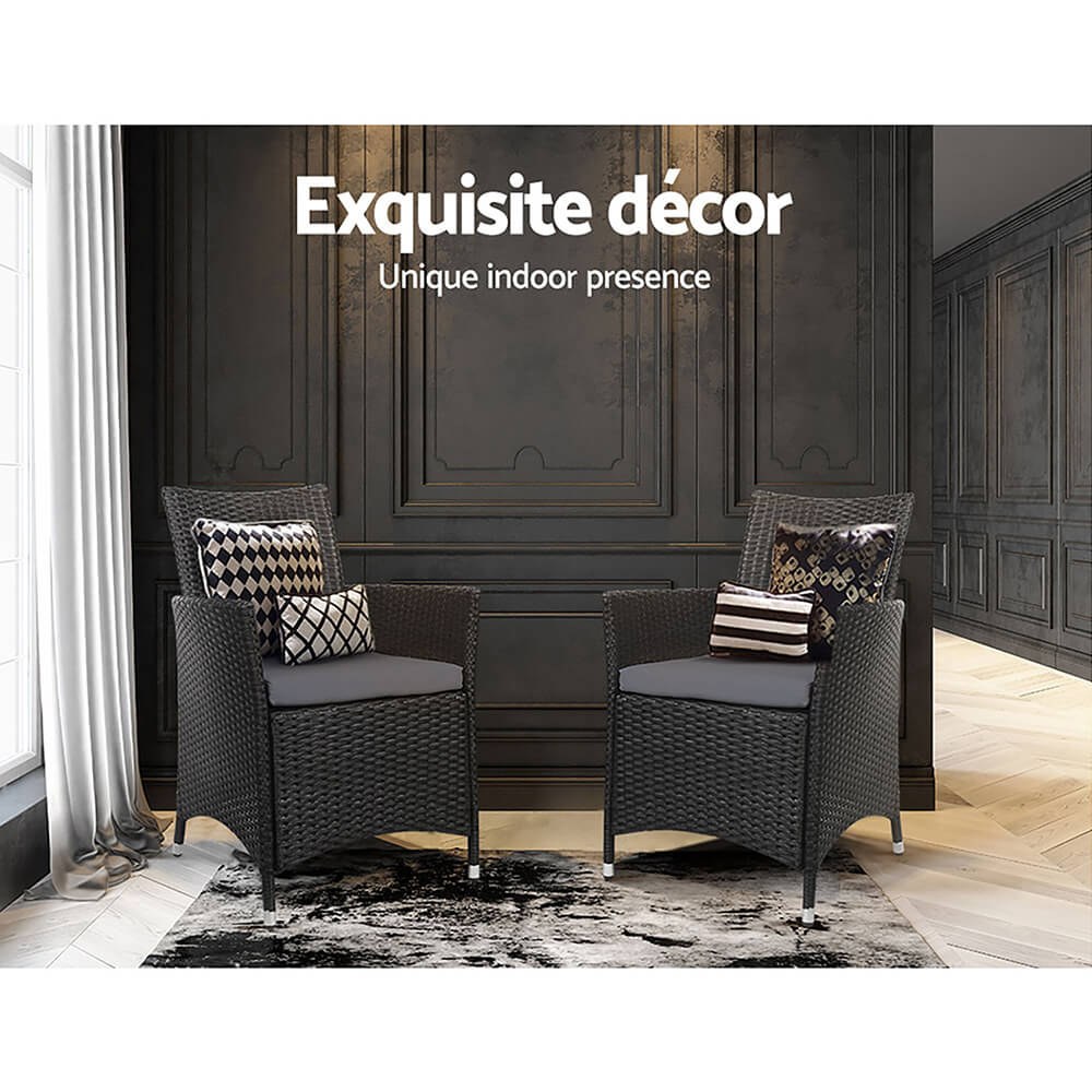 Daintree | Black Outdoor Rattan Dining Chair With Arms | Set Of 2 | Black